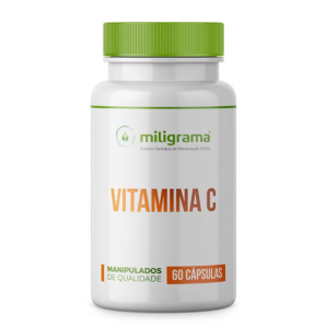 Embalagem do produto 'Vitamina C', feito pela Farmácia de Manipulação Miligrama.